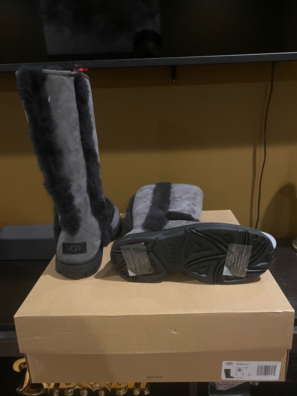UGG Tall Charcoal Shearling-Trim Boots